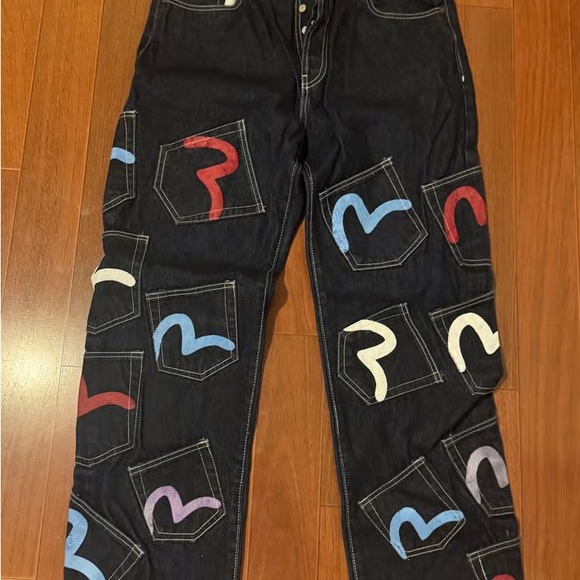 Evisu Other - Evisu Black Jeans with Multicolor Pocket Design